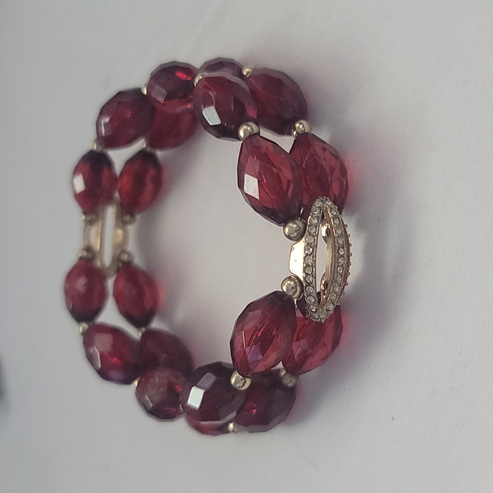 Ruby & Gold w/Crystals Beaded Double Bracelet